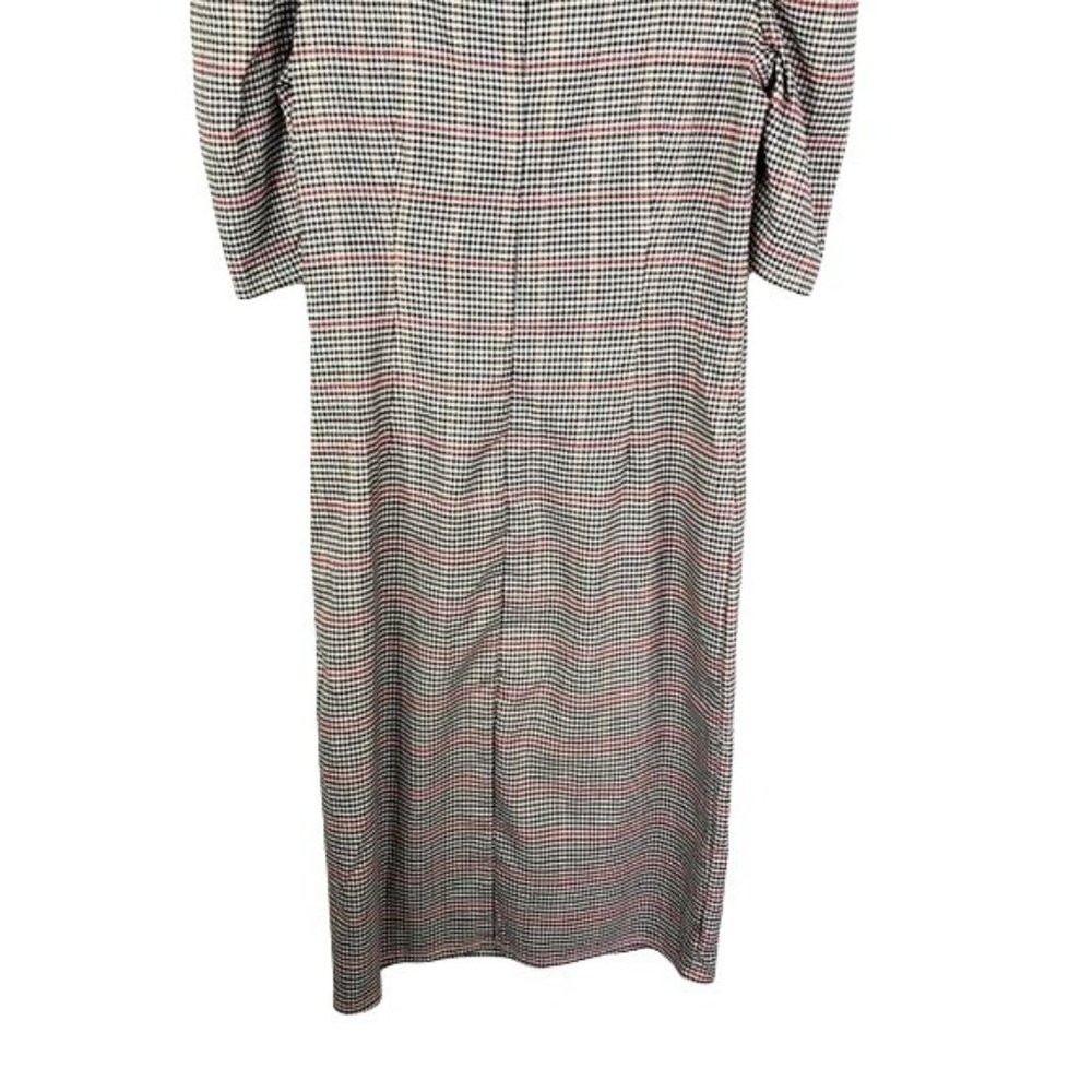 Tacera Herringbone puff sleeves dress Small Cream Pencil Red plaid - Picture 9 of 9